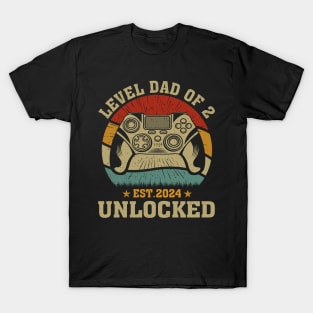 Vintage Level Dad Of 2 Unlock Est 2024 T-Shirt